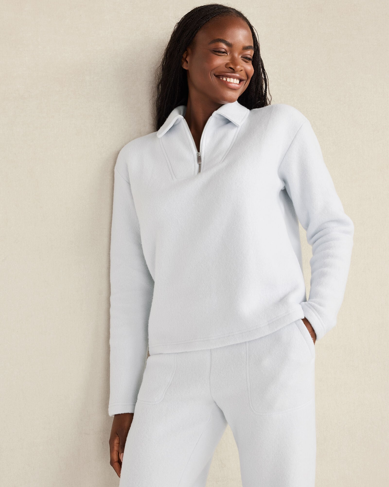 CAFE LATTE HEATHER|GLACIER FROST COMFORT FLEECE QUARTER-ZIP PULLOVER | Talbots for sale