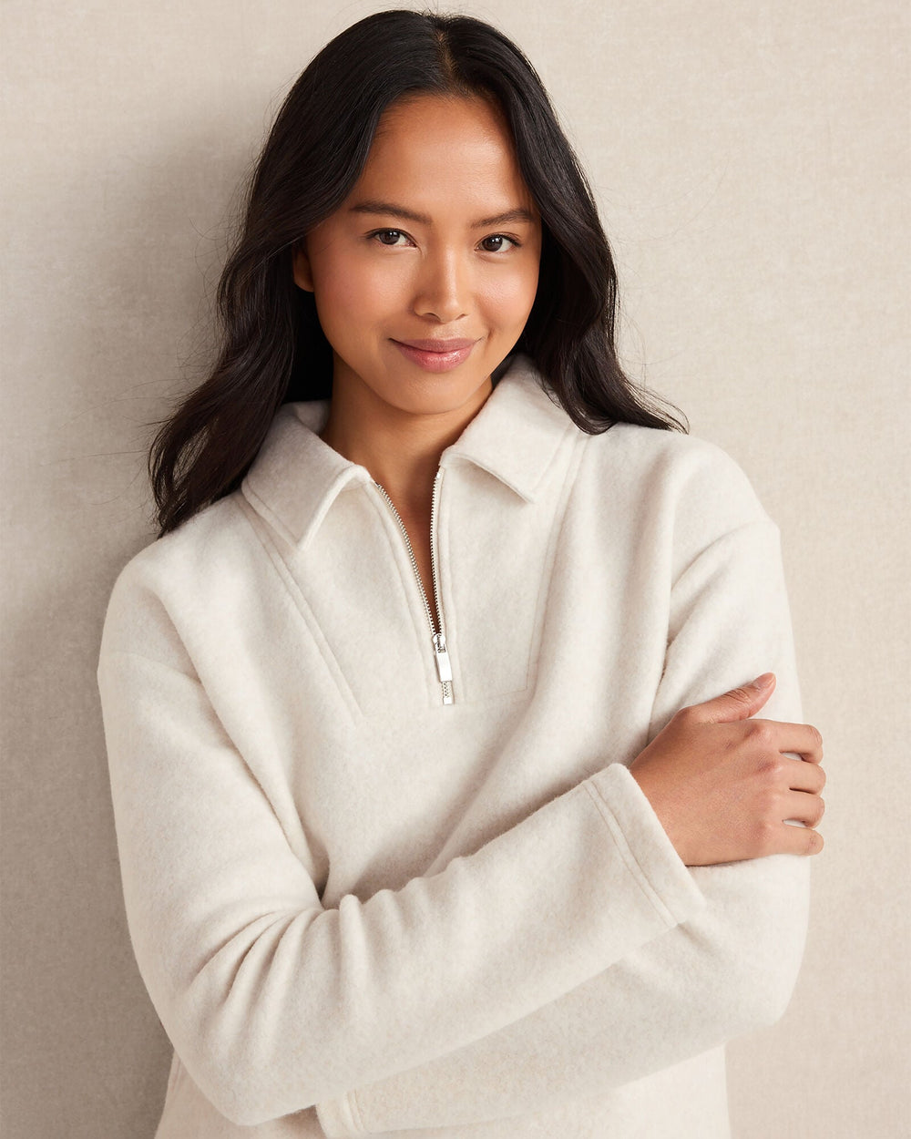 CAFE LATTE HEATHER|GLACIER FROST COMFORT FLEECE QUARTER-ZIP PULLOVER | Talbots for sale