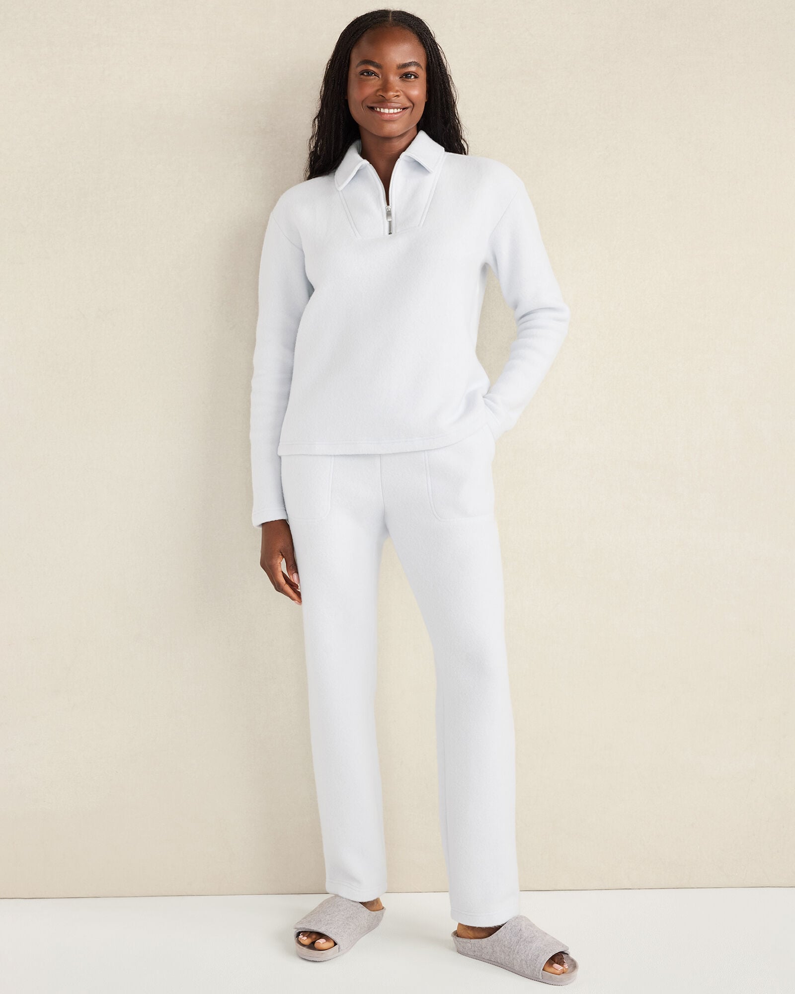 CAFE LATTE HEATHER|GLACIER FROST COMFORT FLEECE QUARTER-ZIP PULLOVER | Talbots for sale