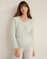 SALTY GREEN LOFTY KNIT V-NECK SWEATER | Talbots near me