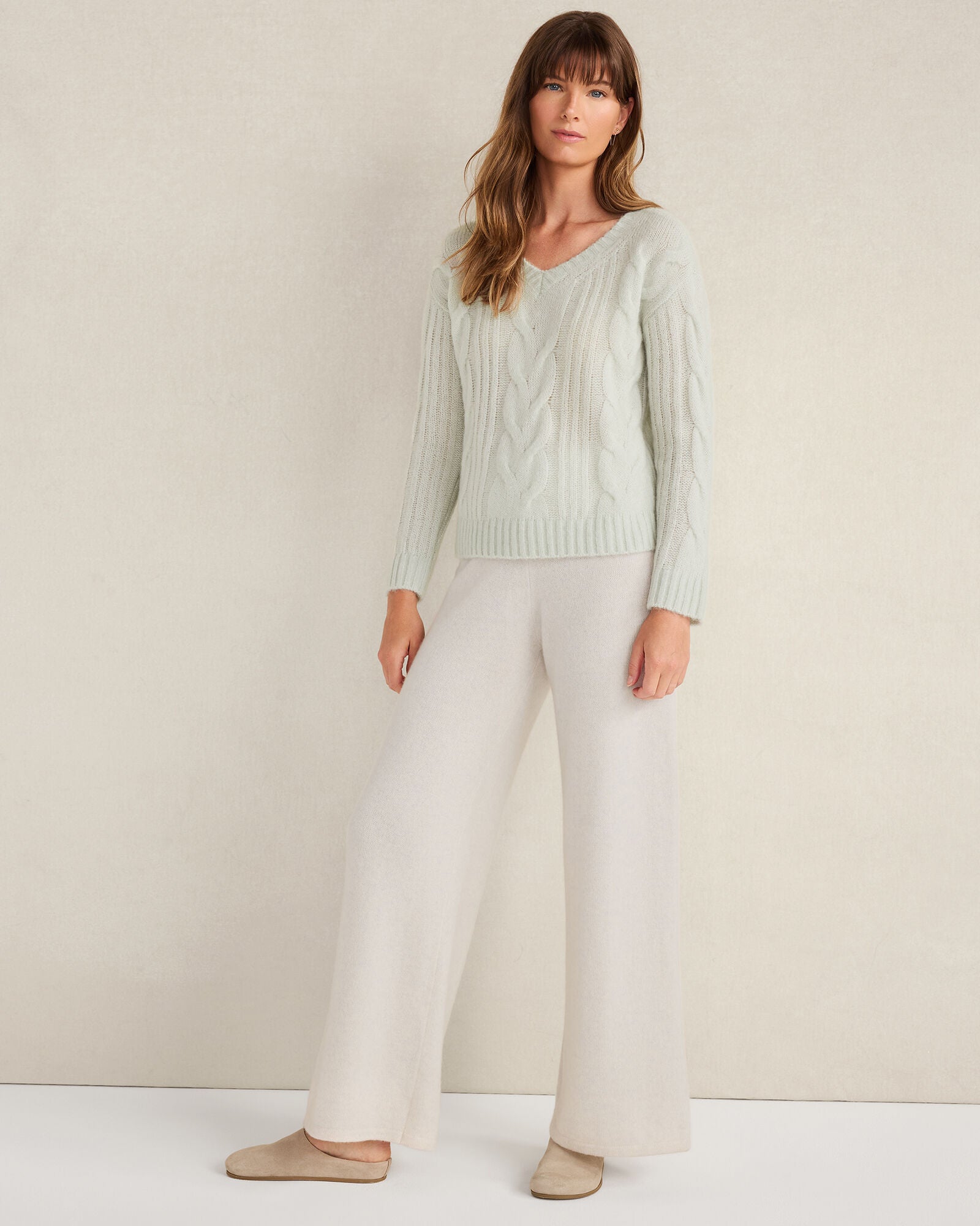 SALTY GREEN LOFTY KNIT V-NECK SWEATER | Talbots discount