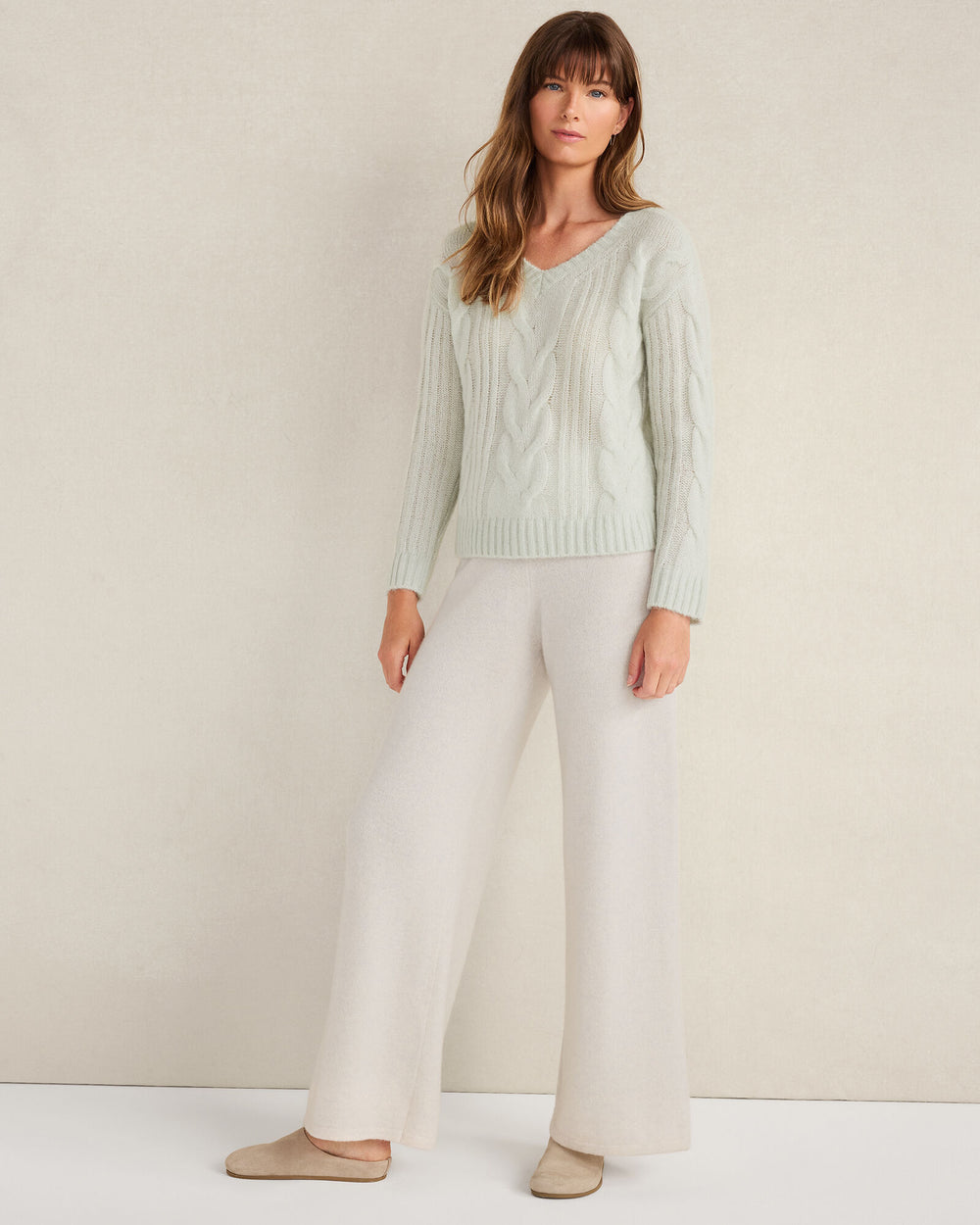 SALTY GREEN LOFTY KNIT V-NECK SWEATER | Talbots discount