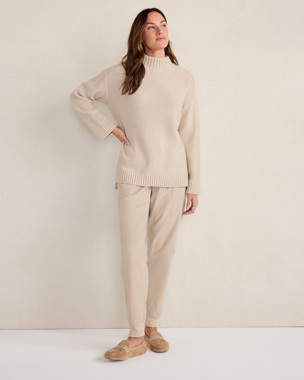LAKE|LIGHT ASH|SLATE BROWN COTTON BLEND MOCKNECK SWEATER | Talbots sale
