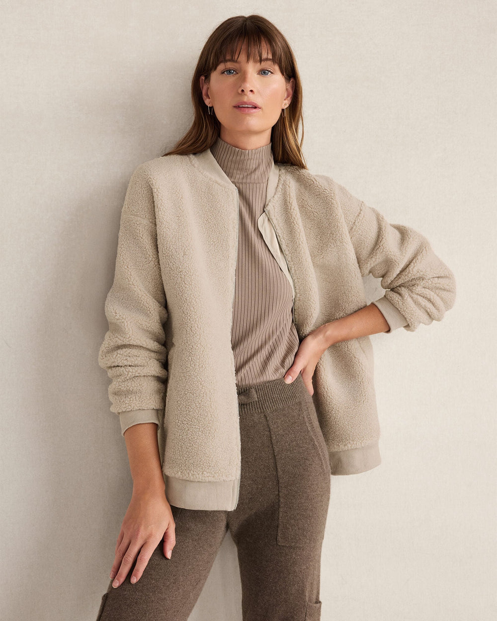 LIGHT ASH SHERPA BOMBER | Talbots outlet