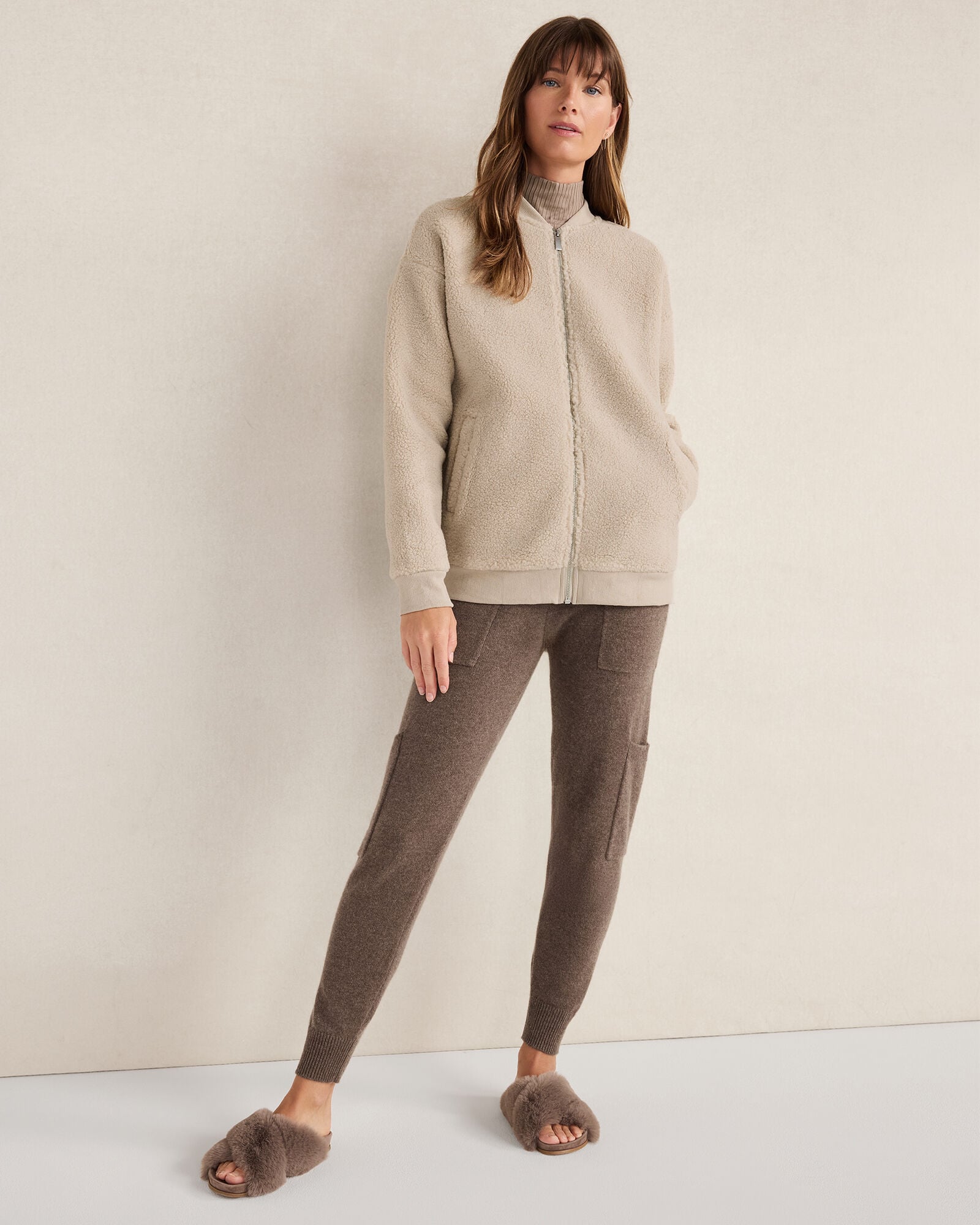 LIGHT ASH SHERPA BOMBER | Talbots outlet