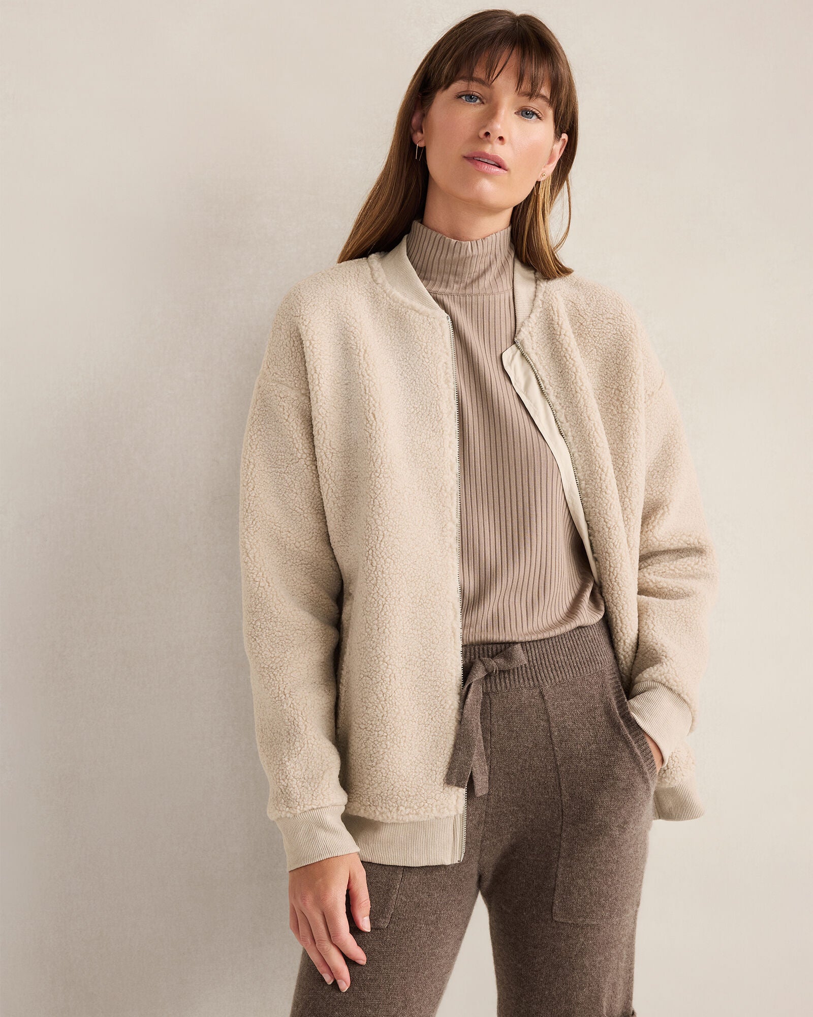 LIGHT ASH SHERPA BOMBER | Talbots outlet