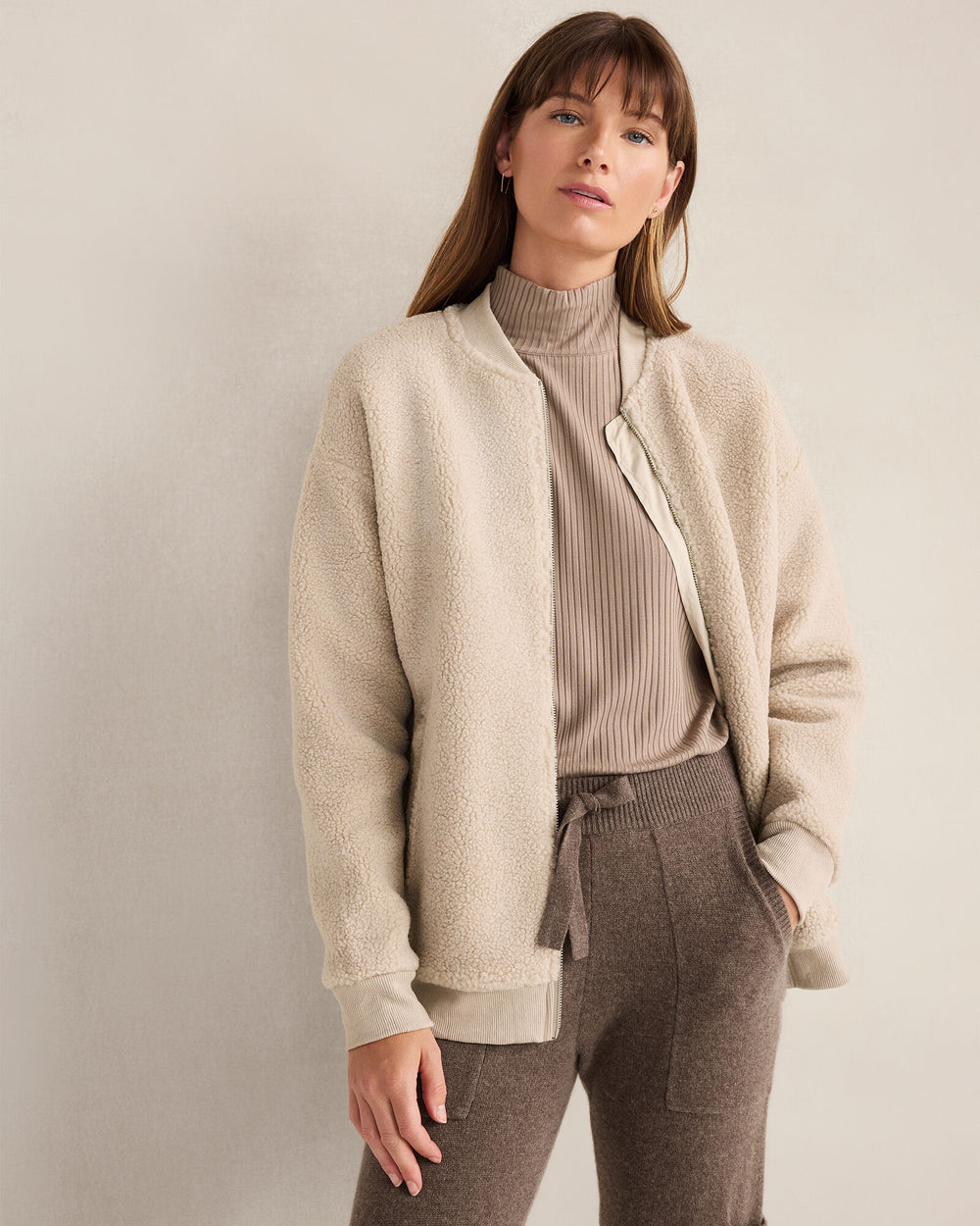 LIGHT ASH SHERPA BOMBER | Talbots outlet