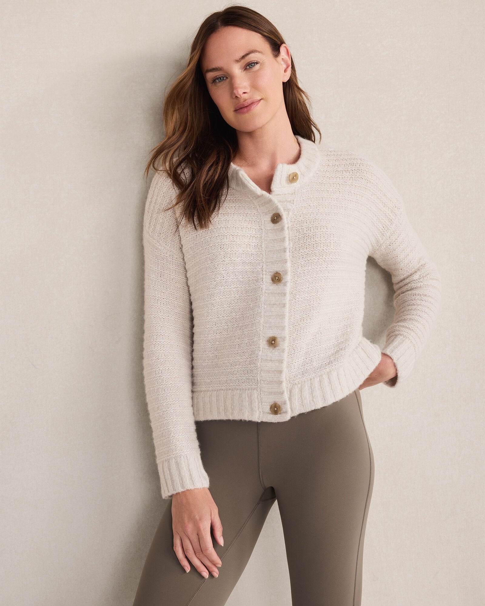 GRANITE GREY|SILVER MIST MERINO WOOL CASHMERE LINK STITCH CARDIGAN | Talbots US
