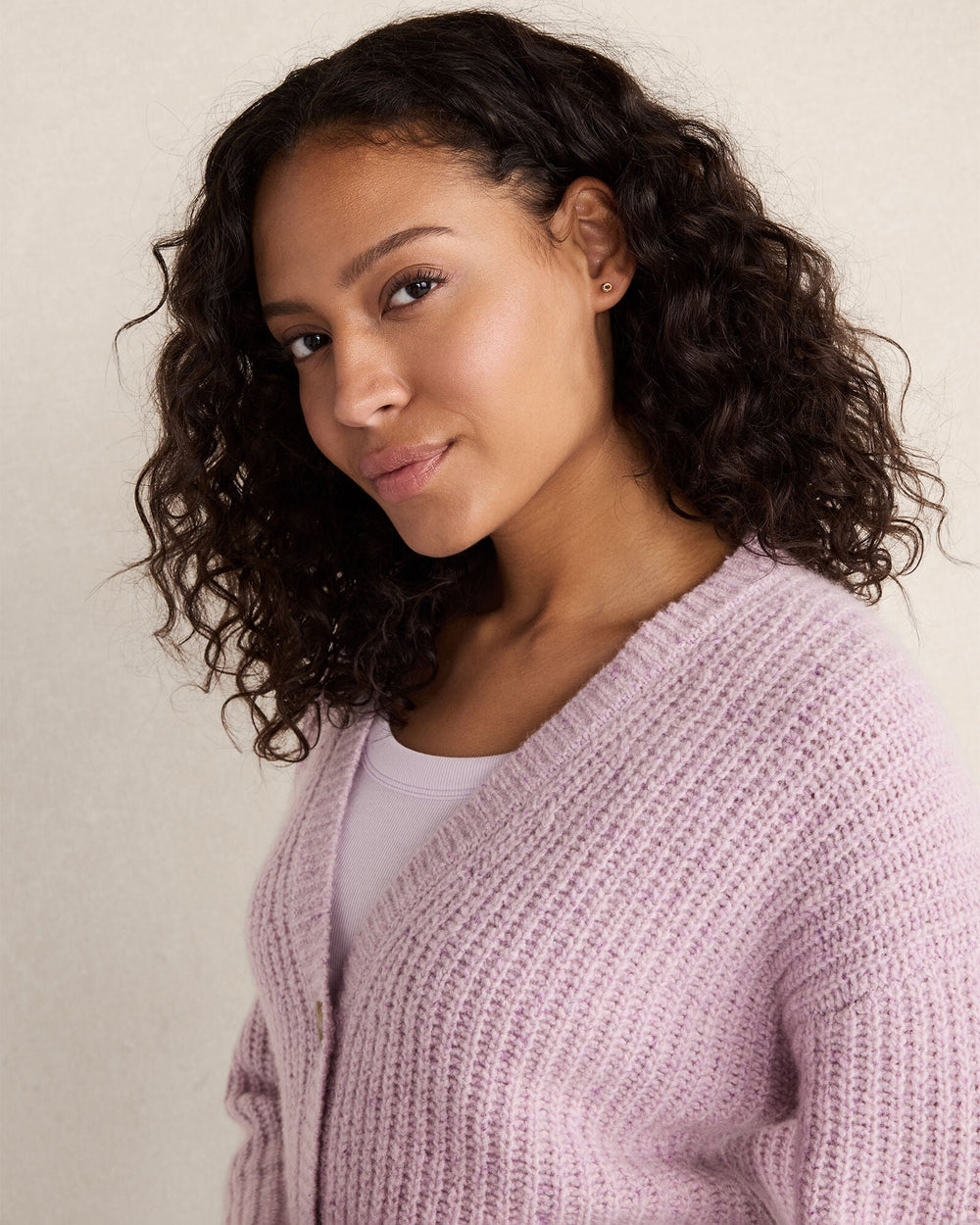 STORM|SOFT LILAC MARLED CASHMERE CARDIGAN | Talbots discount