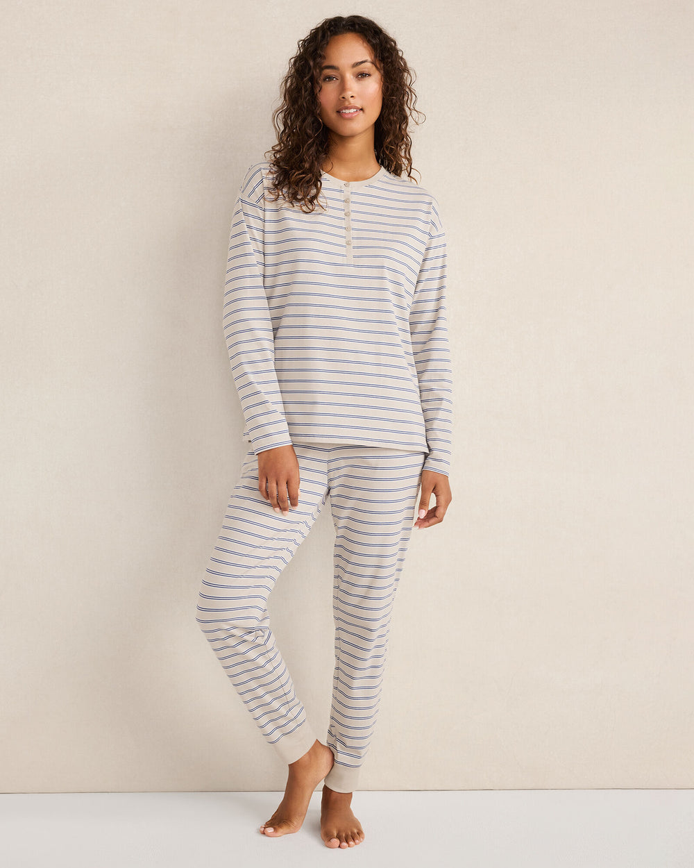 OYSTER SHELL STRIPE ORGANIC COTTON JERSEY STRIPE JOGGERS | Talbots for sale