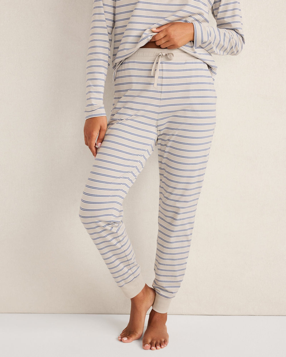 OYSTER SHELL STRIPE ORGANIC COTTON JERSEY STRIPE JOGGERS | Talbots for sale