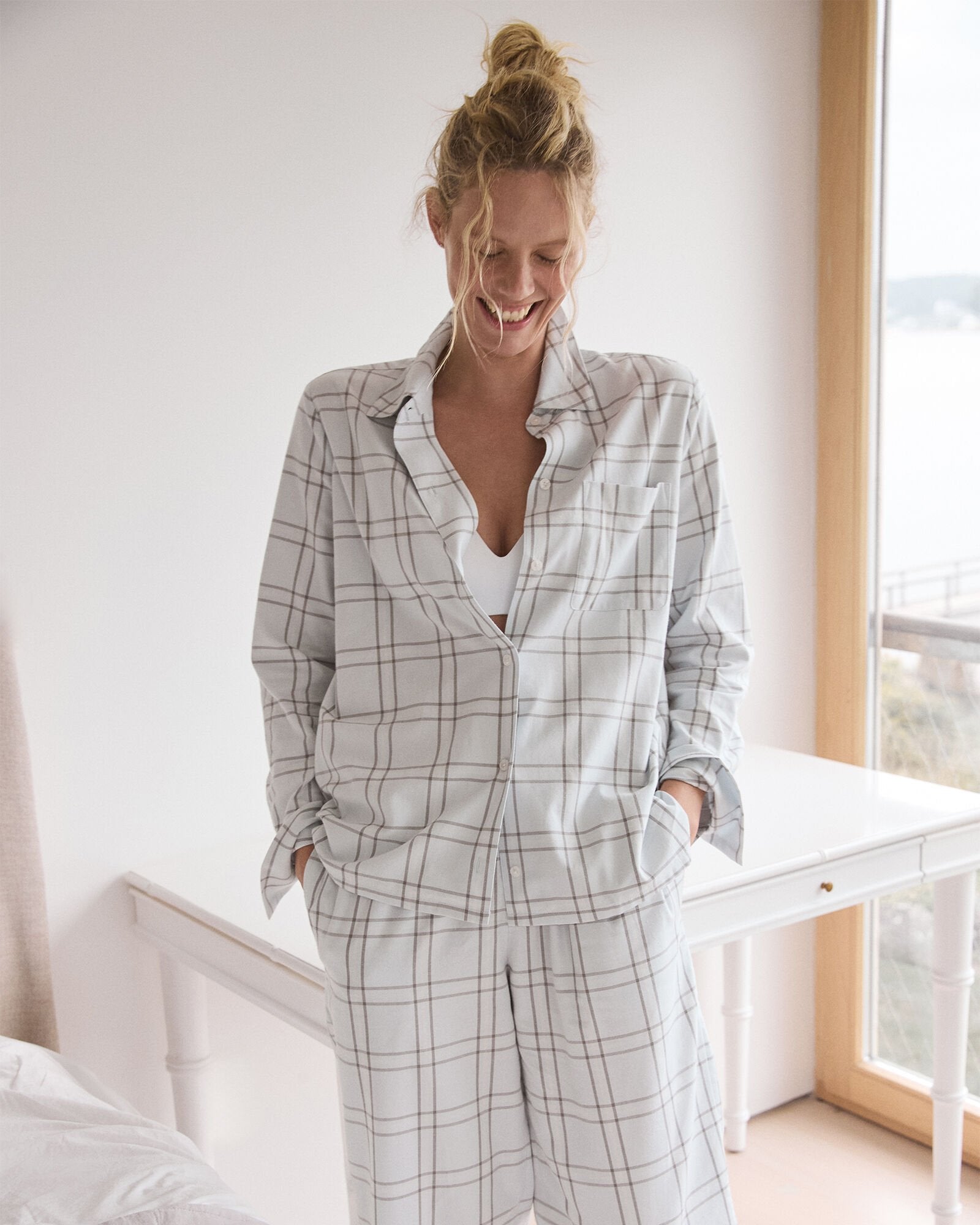 GLACIER FROST WINDOWPANE LIGHTWEIGHT FLANNEL WINDOWPANE PAJAMA TOP | Talbots outlet