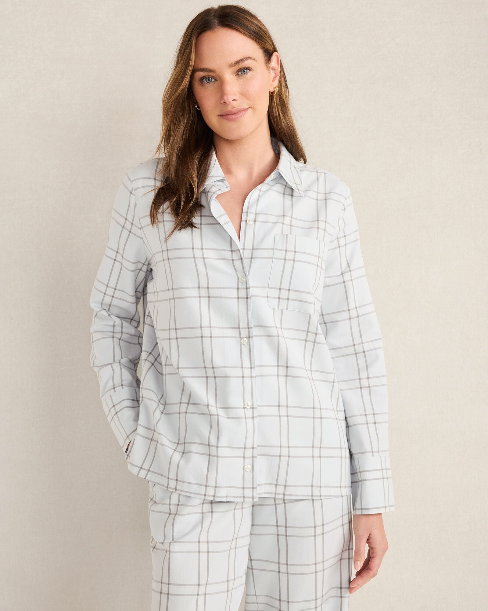 GLACIER FROST WINDOWPANE LIGHTWEIGHT FLANNEL WINDOWPANE PAJAMA TOP | Talbots outlet