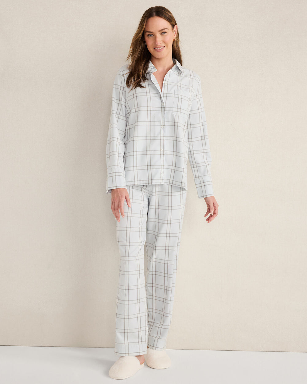 GLACIER FROST WINDOWPANE LIGHTWEIGHT FLANNEL WINDOWPANE PAJAMA TOP | Talbots outlet