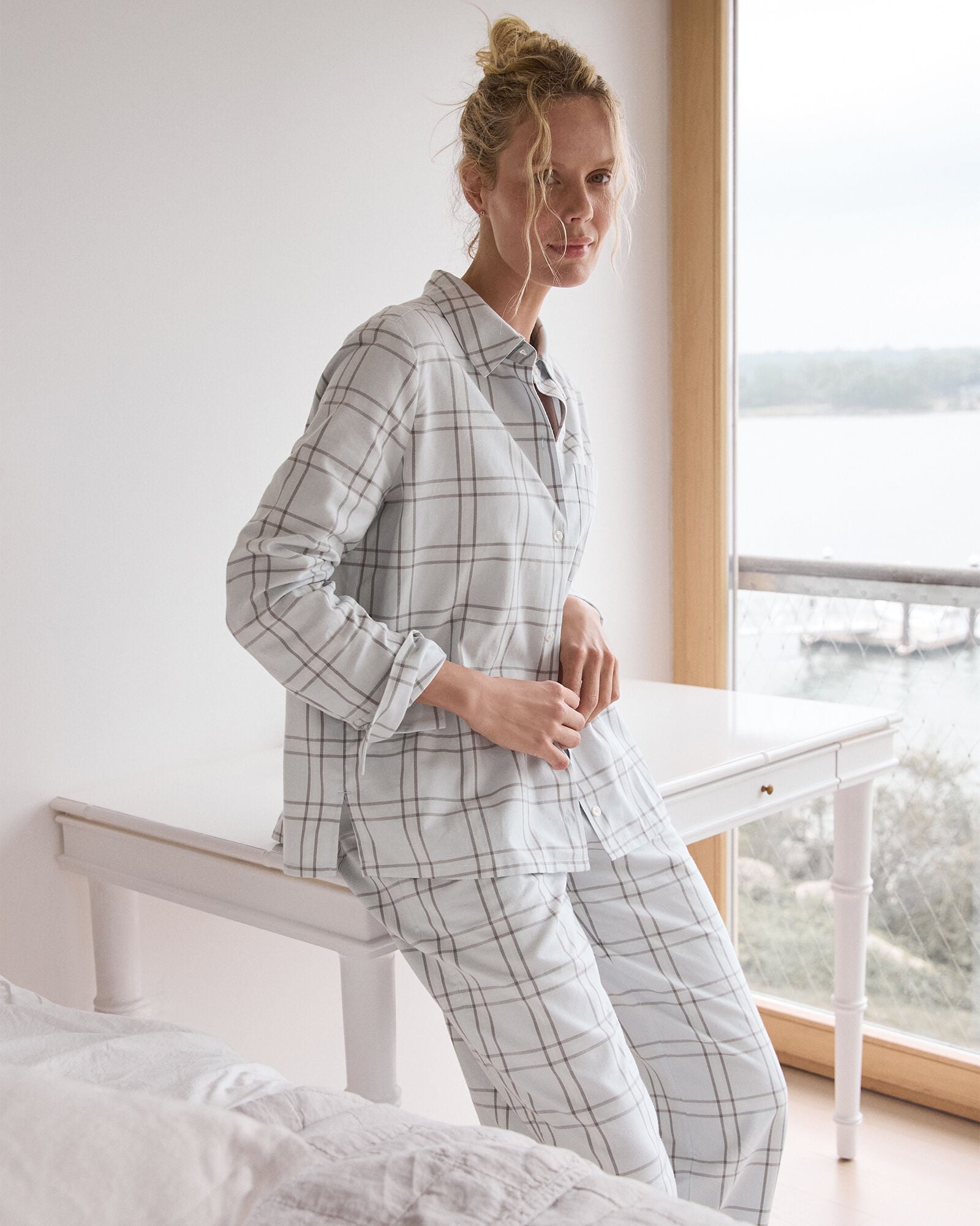 GLACIER FROST WINDOWPANE LIGHTWEIGHT FLANNEL WINDOWPANE PAJAMA TOP | Talbots outlet