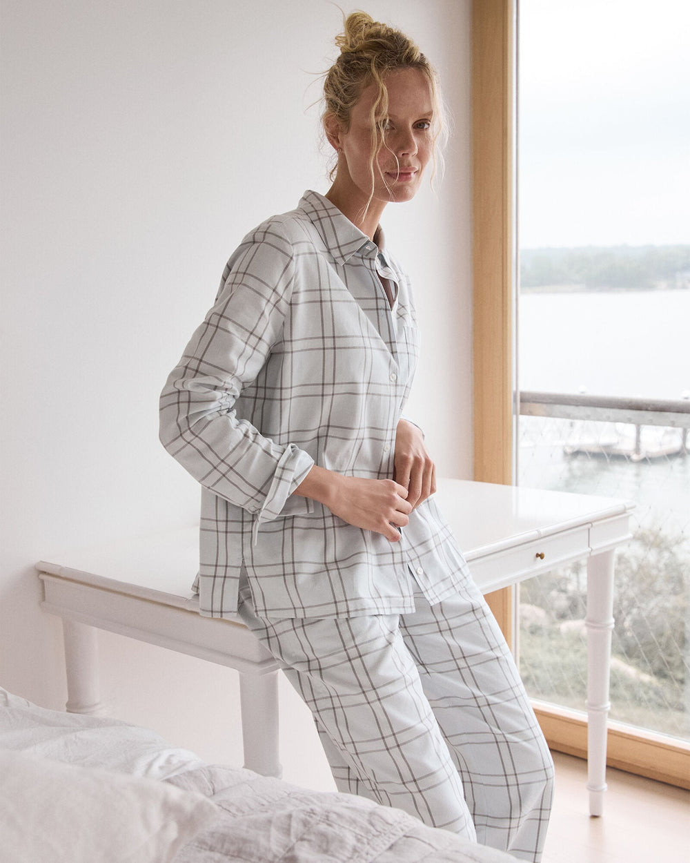 GLACIER FROST WINDOWPANE LIGHTWEIGHT FLANNEL WINDOWPANE PAJAMA TOP | Talbots outlet
