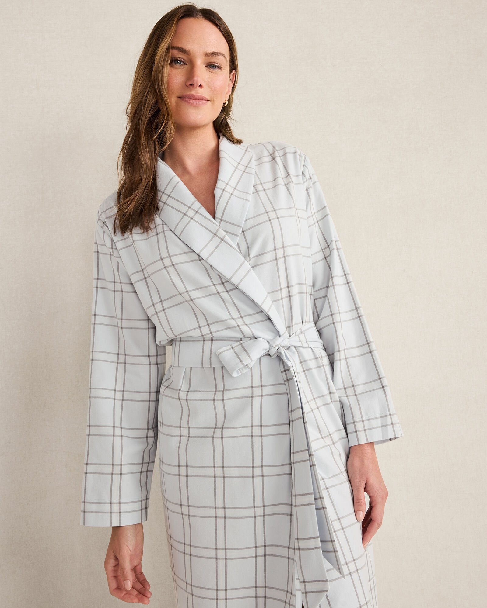 GLACIER FROST WINDOWPANE LIGHTWEIGHT FLANNEL WINDOWPANE ROBE | Talbots online