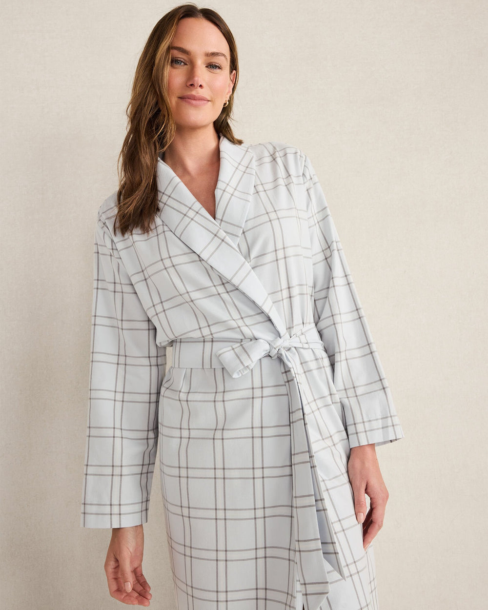 GLACIER FROST WINDOWPANE LIGHTWEIGHT FLANNEL WINDOWPANE ROBE | Talbots online