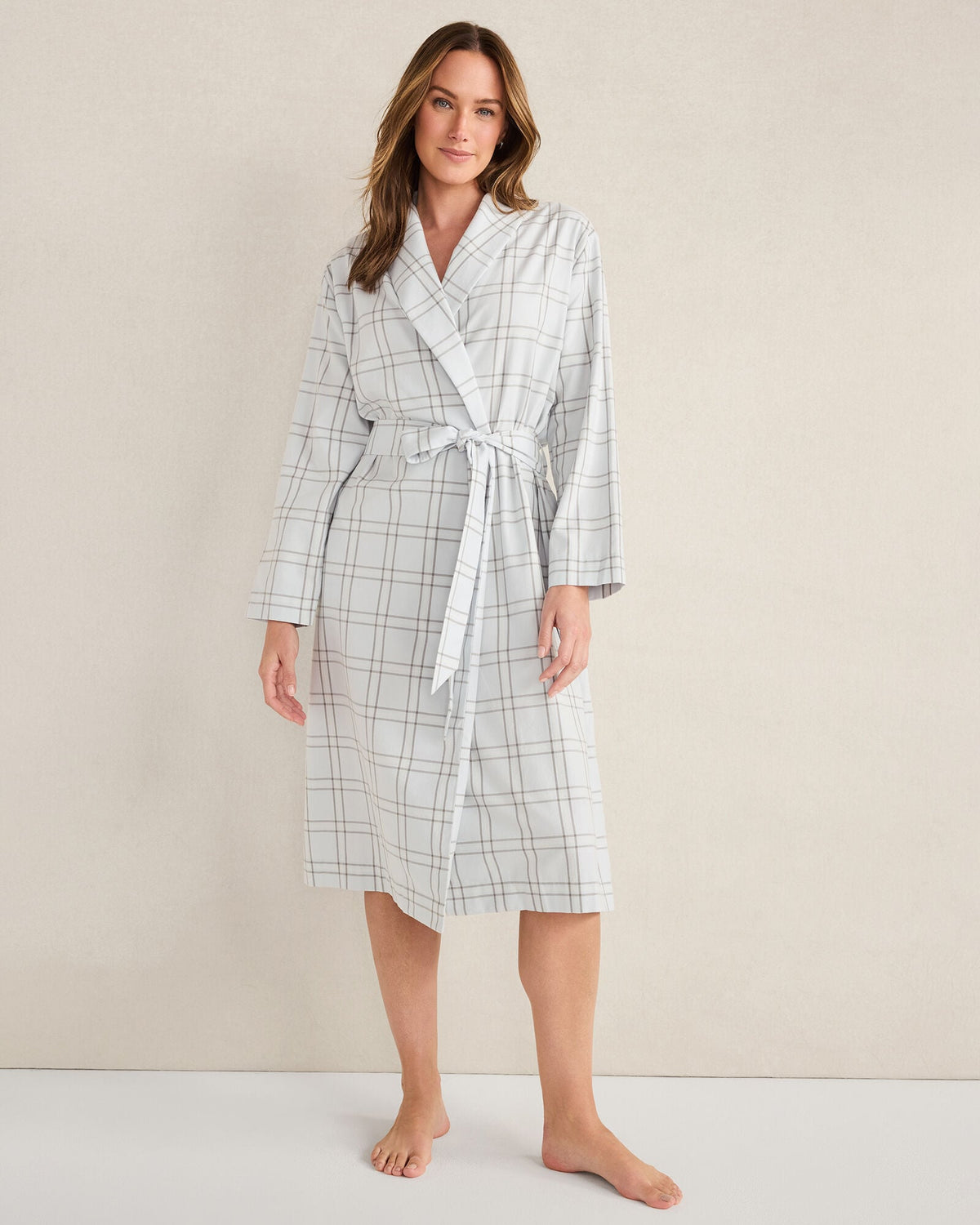 GLACIER FROST WINDOWPANE LIGHTWEIGHT FLANNEL WINDOWPANE ROBE | Talbots online