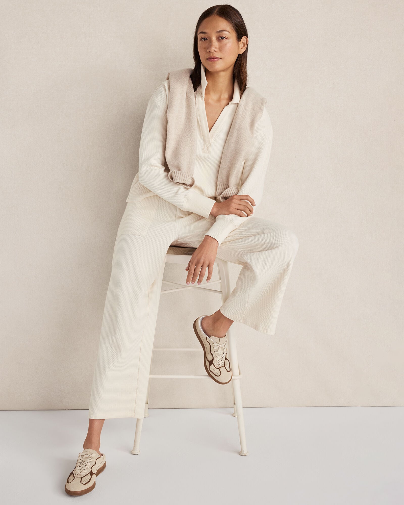 GARMENT DYE NIGHTFALL|GARMENT DYE NORTH SEA|SEEDED UNDYED ORGANIC COTTON WAFFLE JOHNNY COLLAR TOP | Talbots US