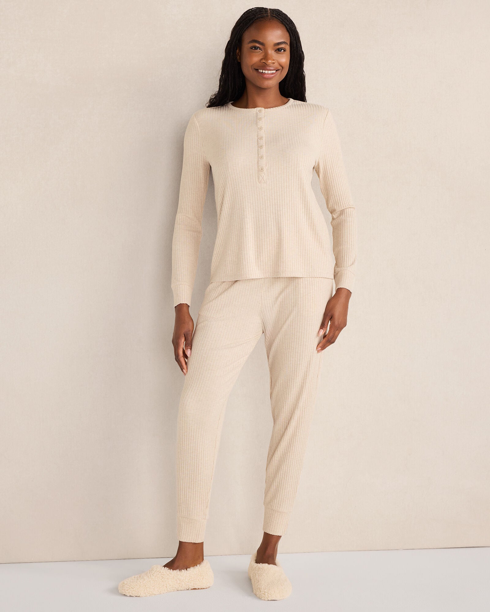 FAWN HEATHER|NIGHTENGALE|NIGHTFALL DRAPEY RIB KNIT HENLEY | Talbots outlet