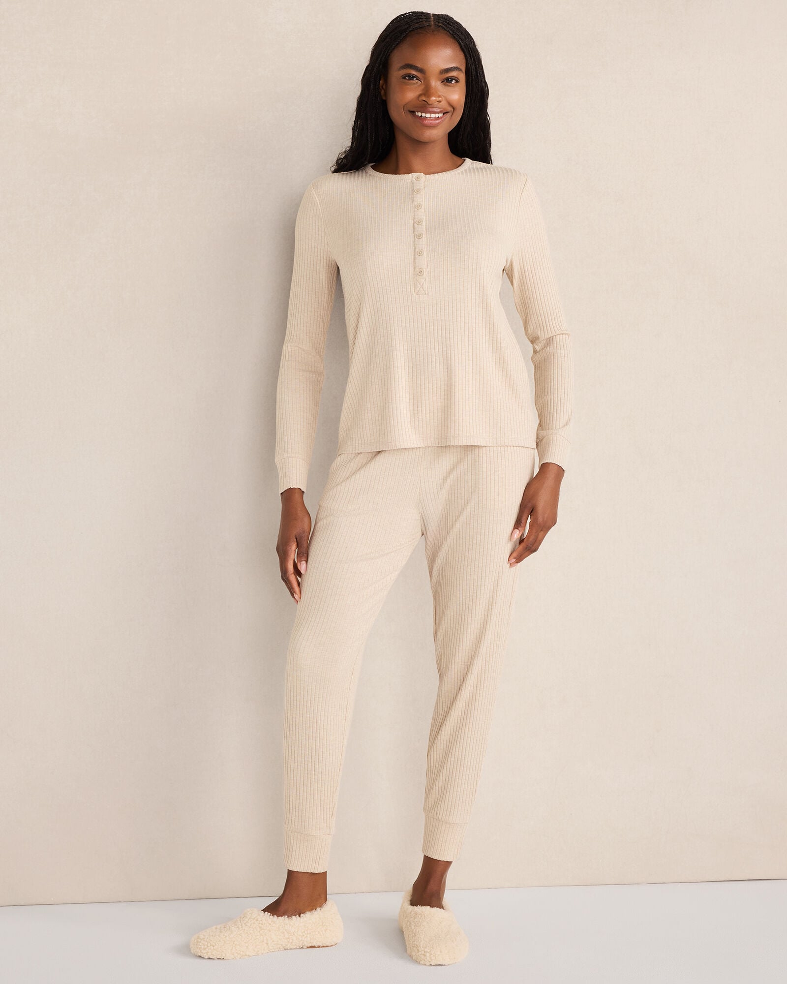 FAWN HEATHER|NIGHTENGALE|NIGHTFALL DRAPEY RIB KNIT HENLEY | Talbots sale