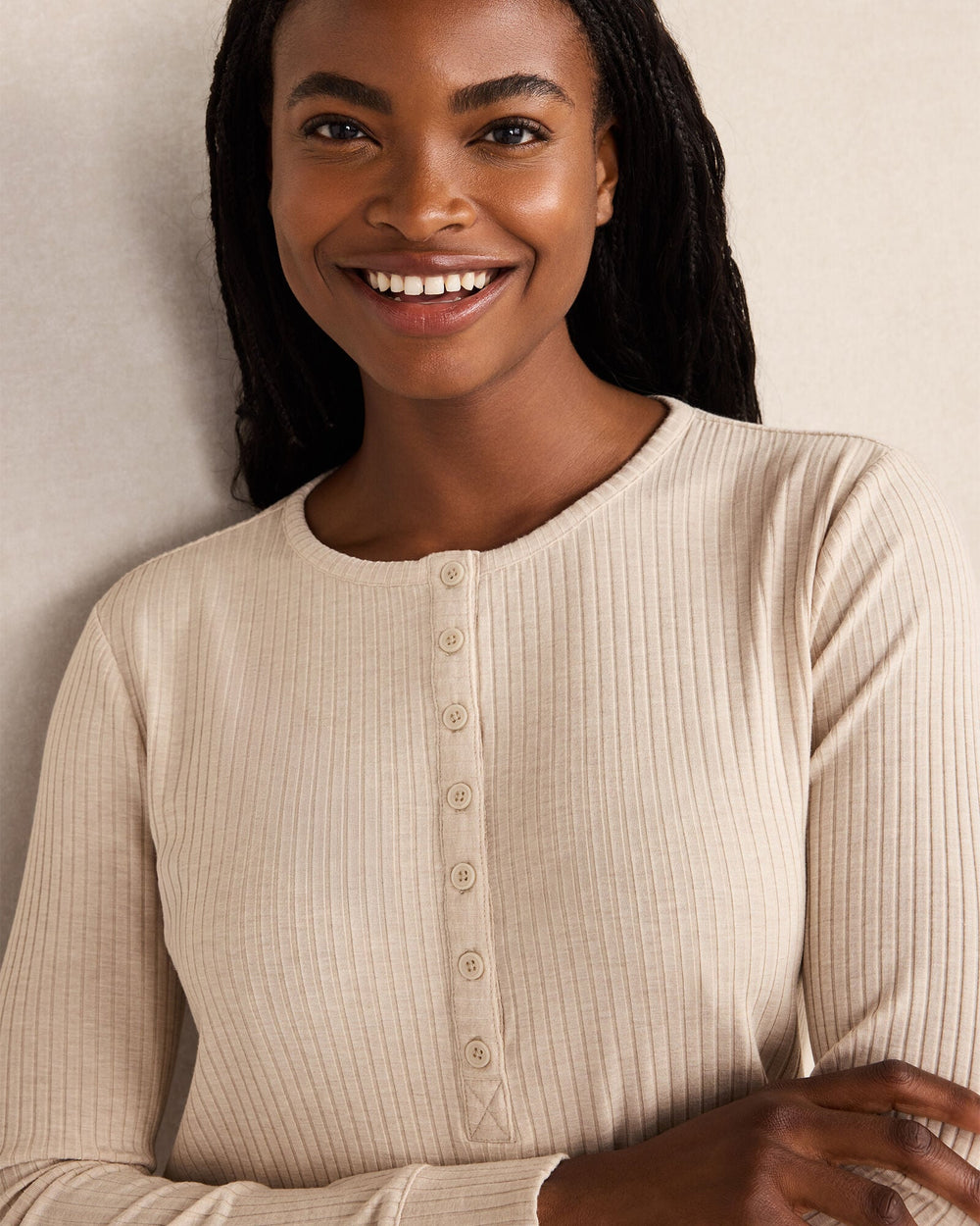FAWN HEATHER|NIGHTENGALE|NIGHTFALL DRAPEY RIB KNIT HENLEY | Talbots sale