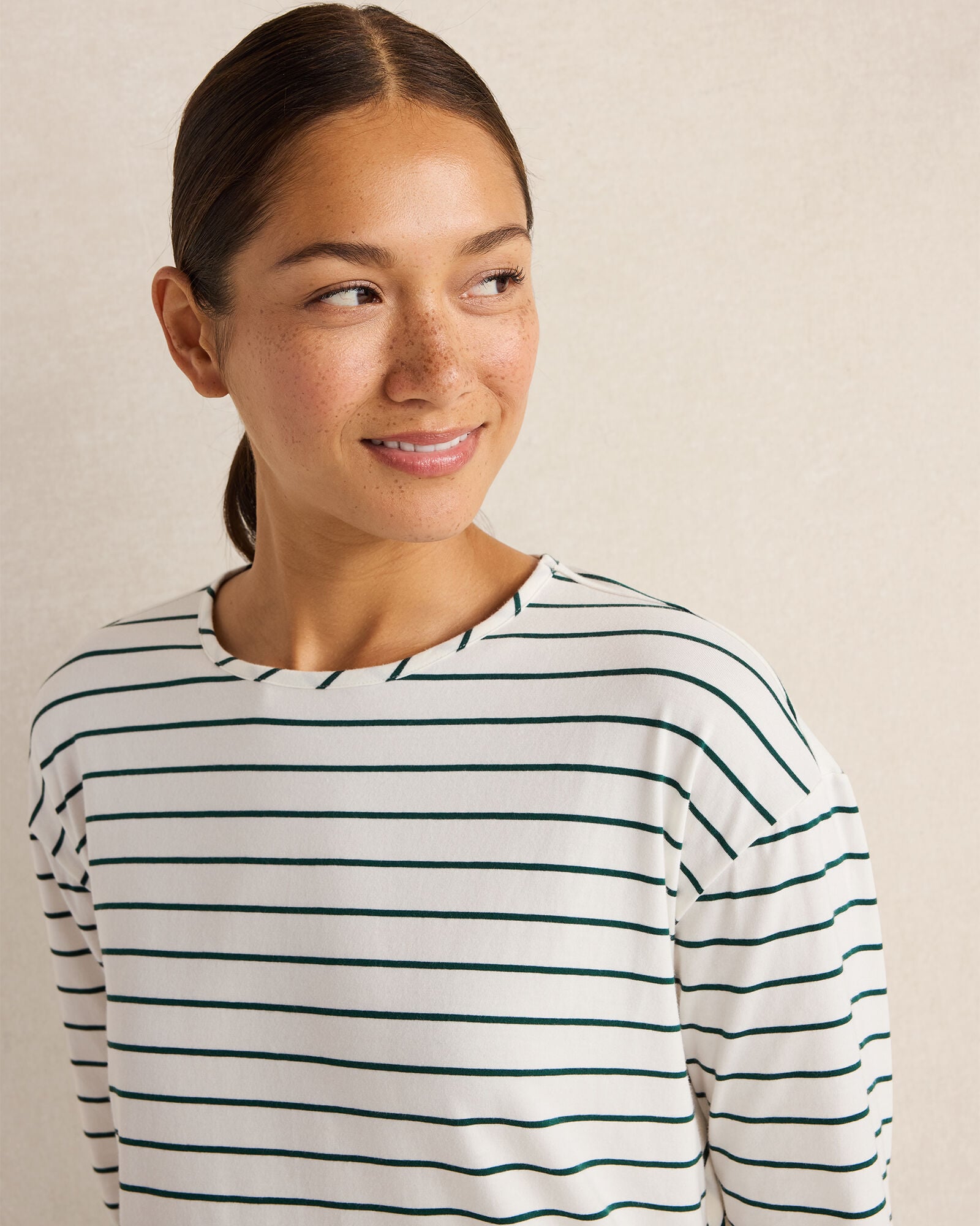IVORY/HUNTER STRIPE ORGANIC COTTON JERSEY STRIPE SLEEP DRESS | Talbots outlet