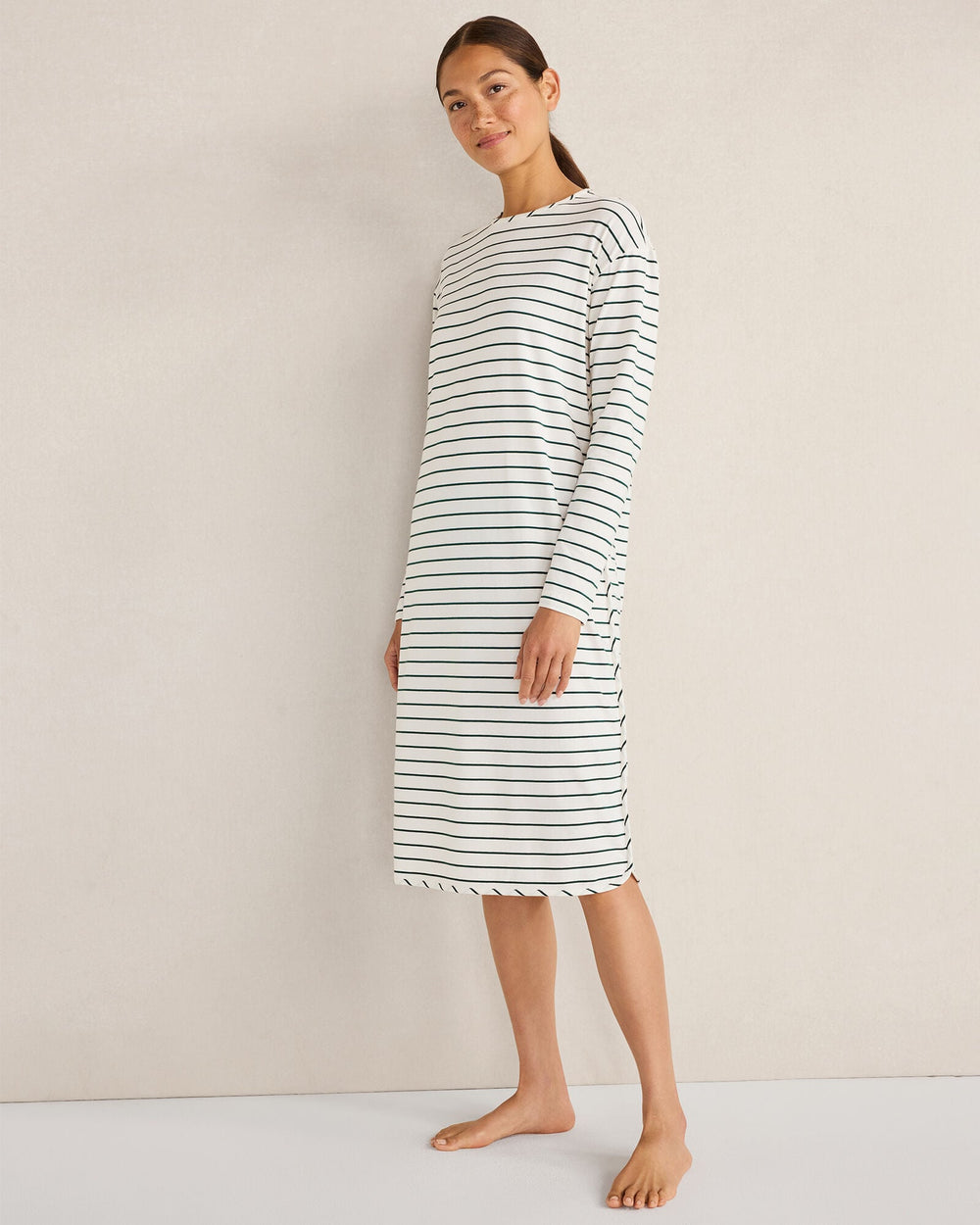 IVORY/HUNTER STRIPE ORGANIC COTTON JERSEY STRIPE SLEEP DRESS | Talbots outlet