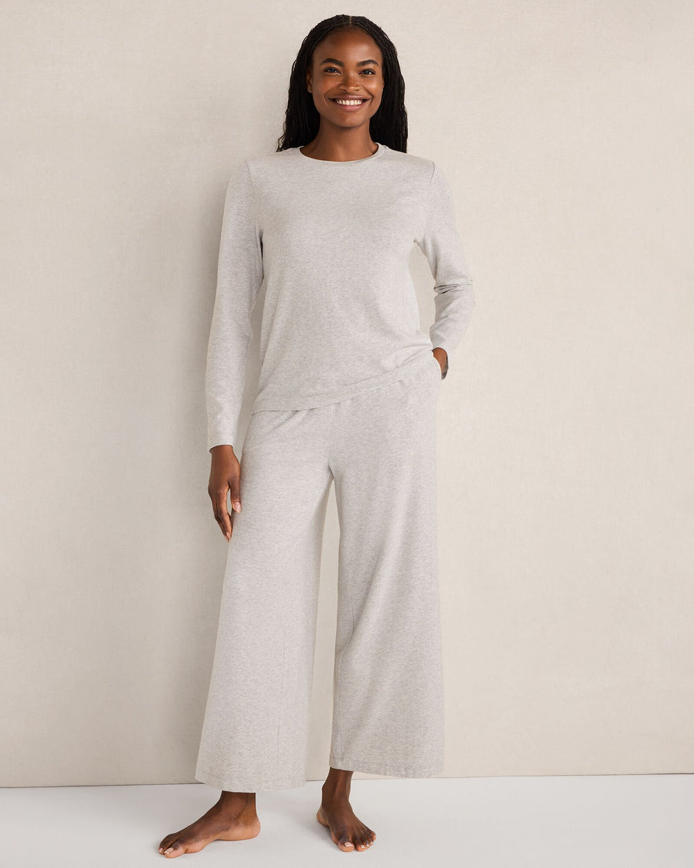 FROST HTHR|GLACIER FROST|OYSTER SHELL HTHR COTTON MODAL BRUSHED JERSEY CREWNECK | Talbots online