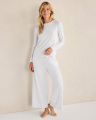 FROST HTHR|GLACIER FROST|OYSTER SHELL HTHR COTTON MODAL BRUSHED JERSEY WIDE LEG PANTS | Talbots on sale