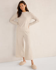 FROST HTHR|GLACIER FROST|OYSTER SHELL HTHR COTTON MODAL BRUSHED JERSEY WIDE LEG PANTS | Talbots on sale