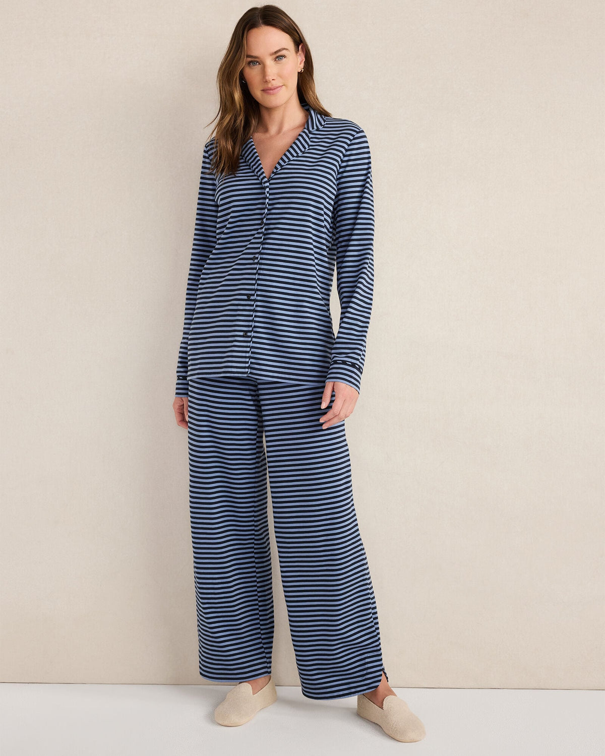 NIGHTFALL/LAKE STRIPE ORGANIC COTTON JERSEY BOLD STRIPE SLEEP SET | Talbots sale