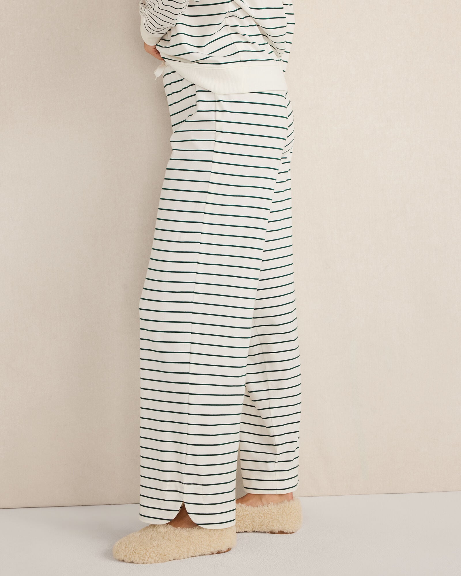 IVORY/HUNTER STRIPE ORGANIC COTTON JERSEY STRIPE PANTS | Talbots outlet
