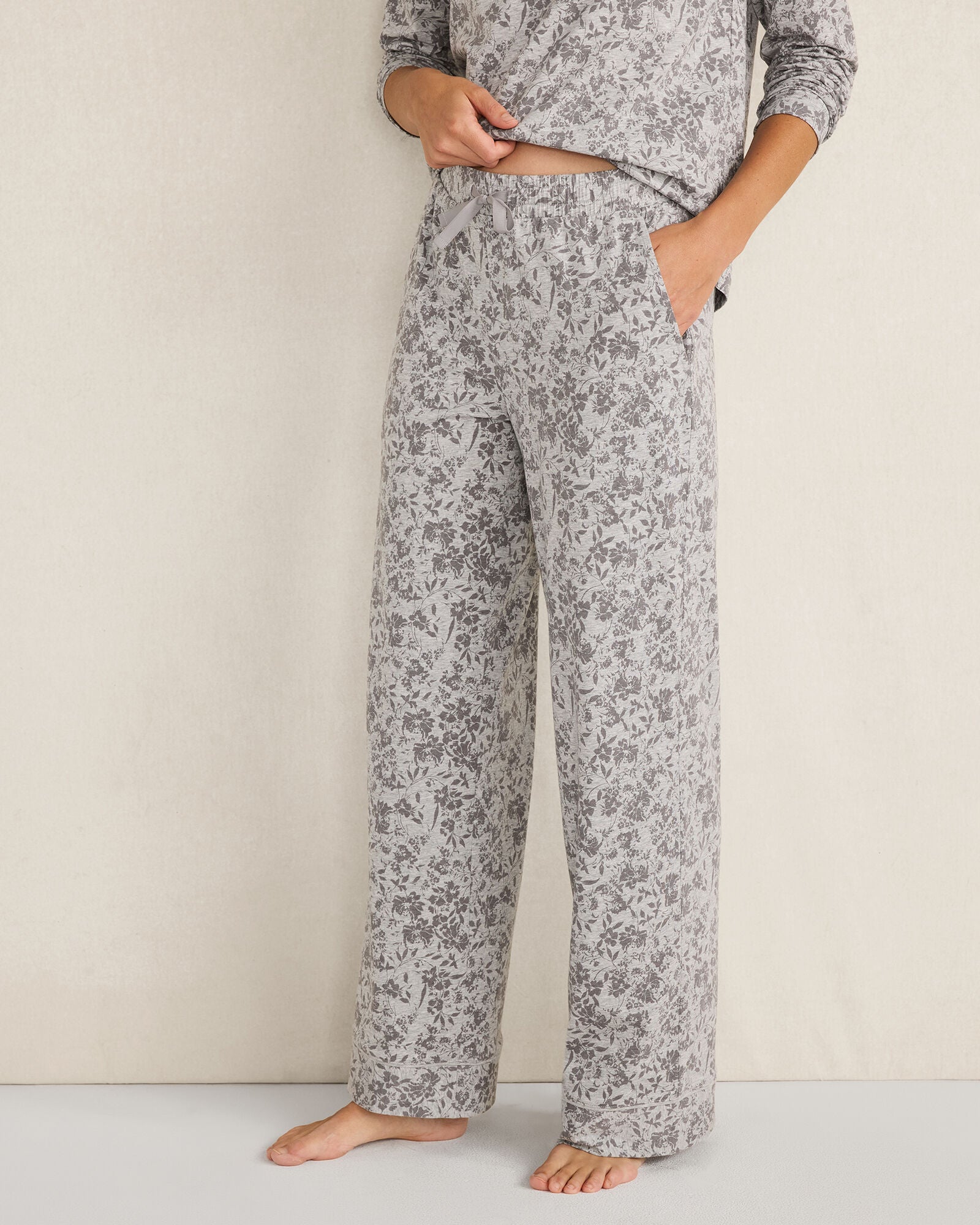 PEWTER HTHR FLORAL ORGANIC COTTON JERSEY MUTED FLORAL PAJAMA PANTS | Talbots on sale