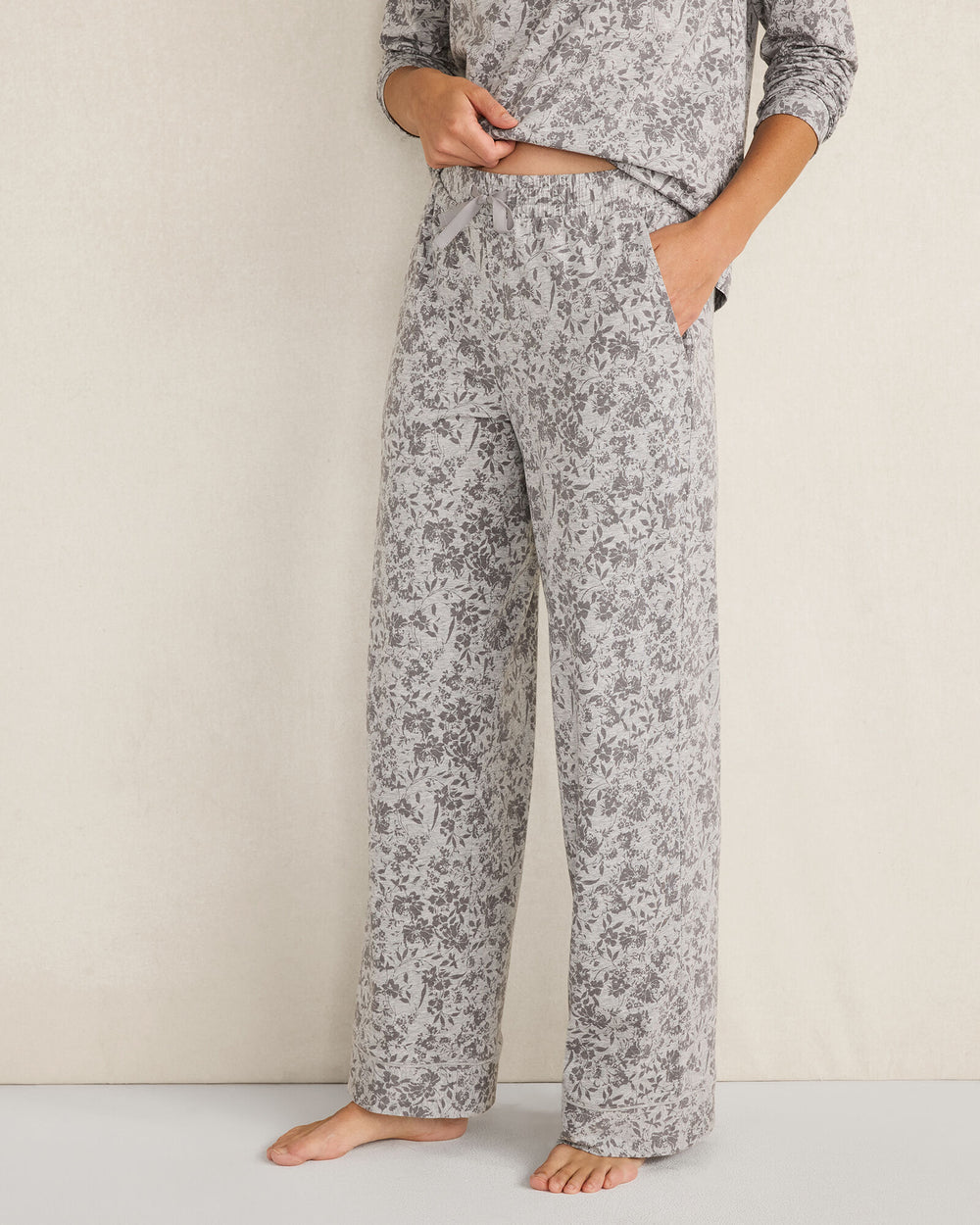 PEWTER HTHR FLORAL ORGANIC COTTON JERSEY MUTED FLORAL PAJAMA PANTS | Talbots on sale