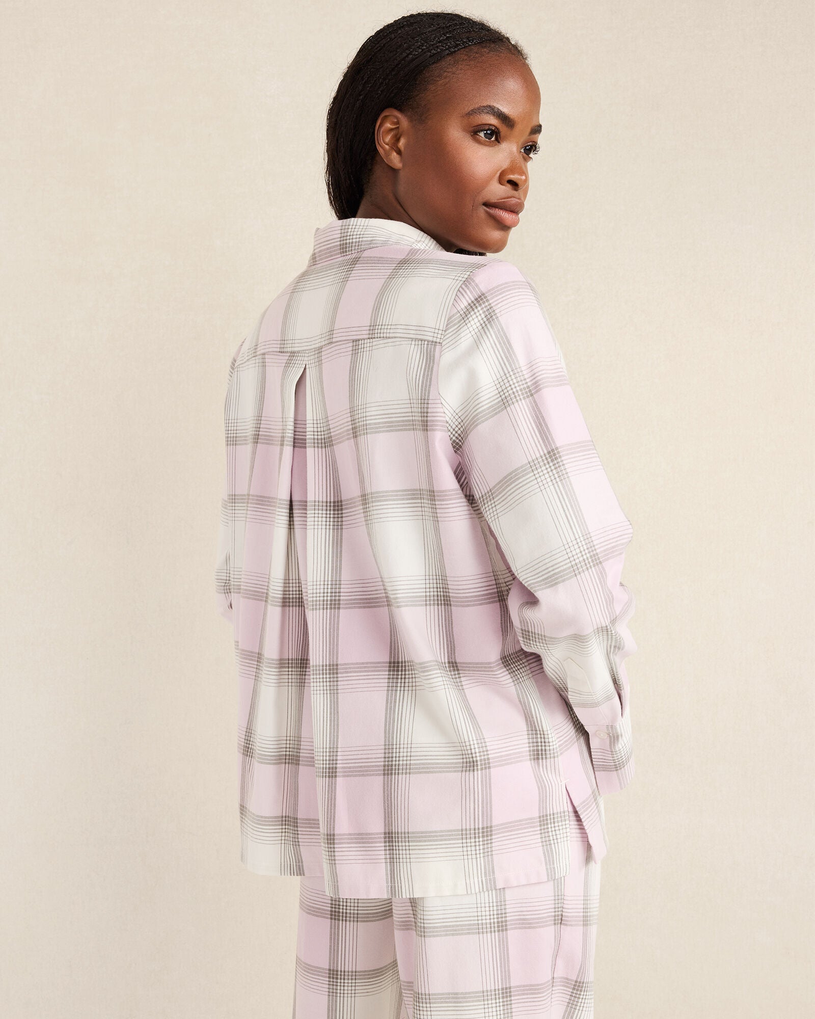 LILAC FROST FIREPLACE PLD LIGHTWEIGHT FLANNEL FROSTED PLAID PAJAMA TOP | Talbots discount