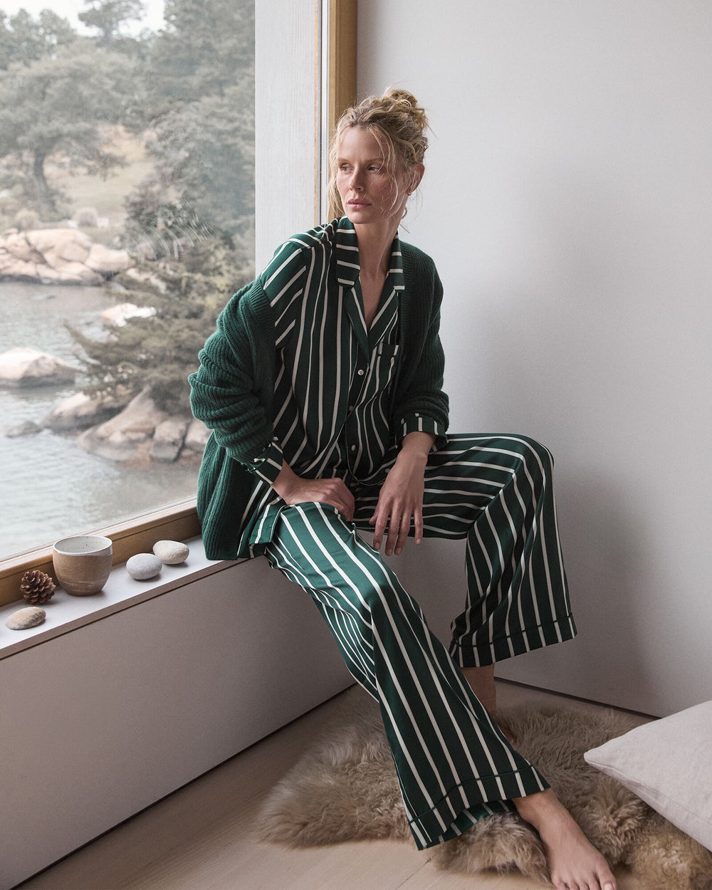 HUNTER MULTI PINSTRIPE WASHABLE SILK PINSTRIPE PAJAMA TOP | Talbots for sale