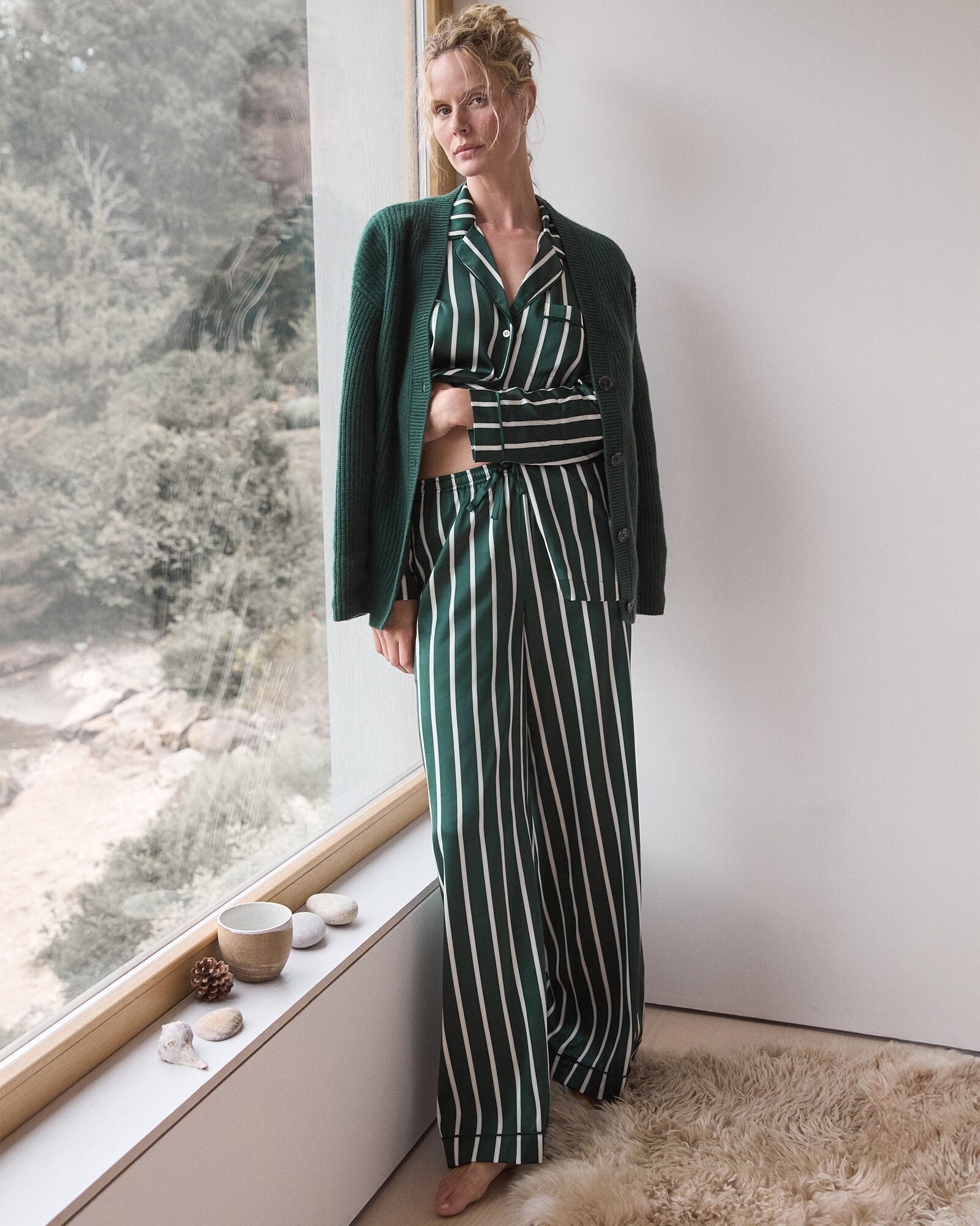 HUNTER MULTI PINSTRIPE WASHABLE SILK PINSTRIPE PAJAMA PANTS | Talbots US