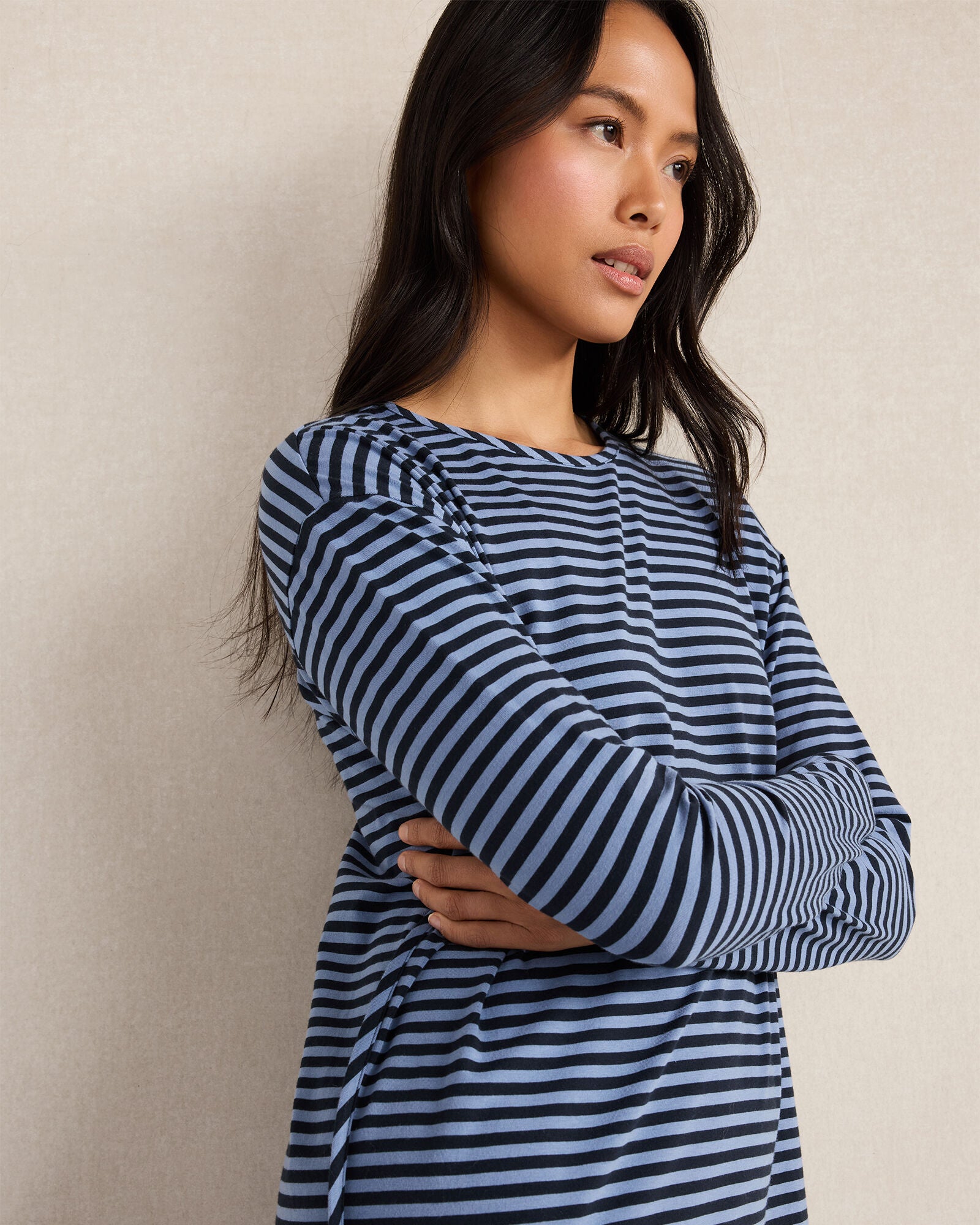 NIGHTFALL/LAKE STRIPE ORGANIC COTTON JERSEY BOLD STRIPE SLEEP DRESS | Talbots online