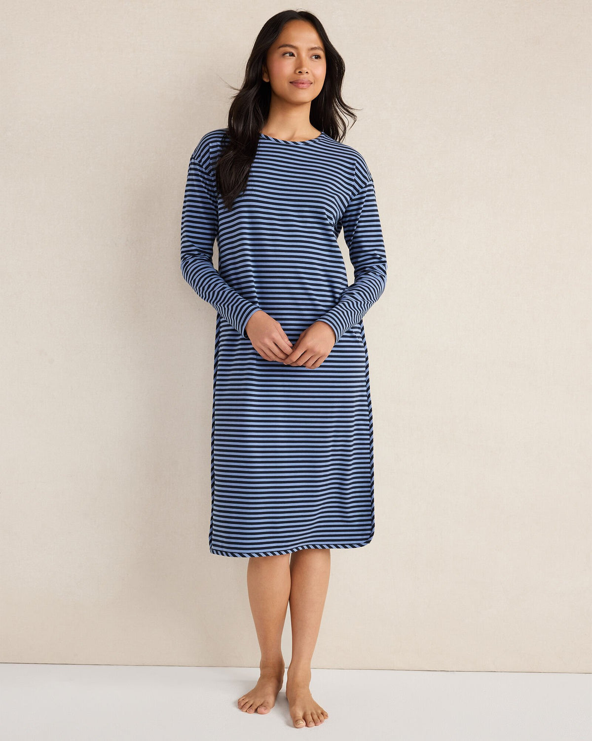NIGHTFALL/LAKE STRIPE ORGANIC COTTON JERSEY BOLD STRIPE SLEEP DRESS | Talbots online