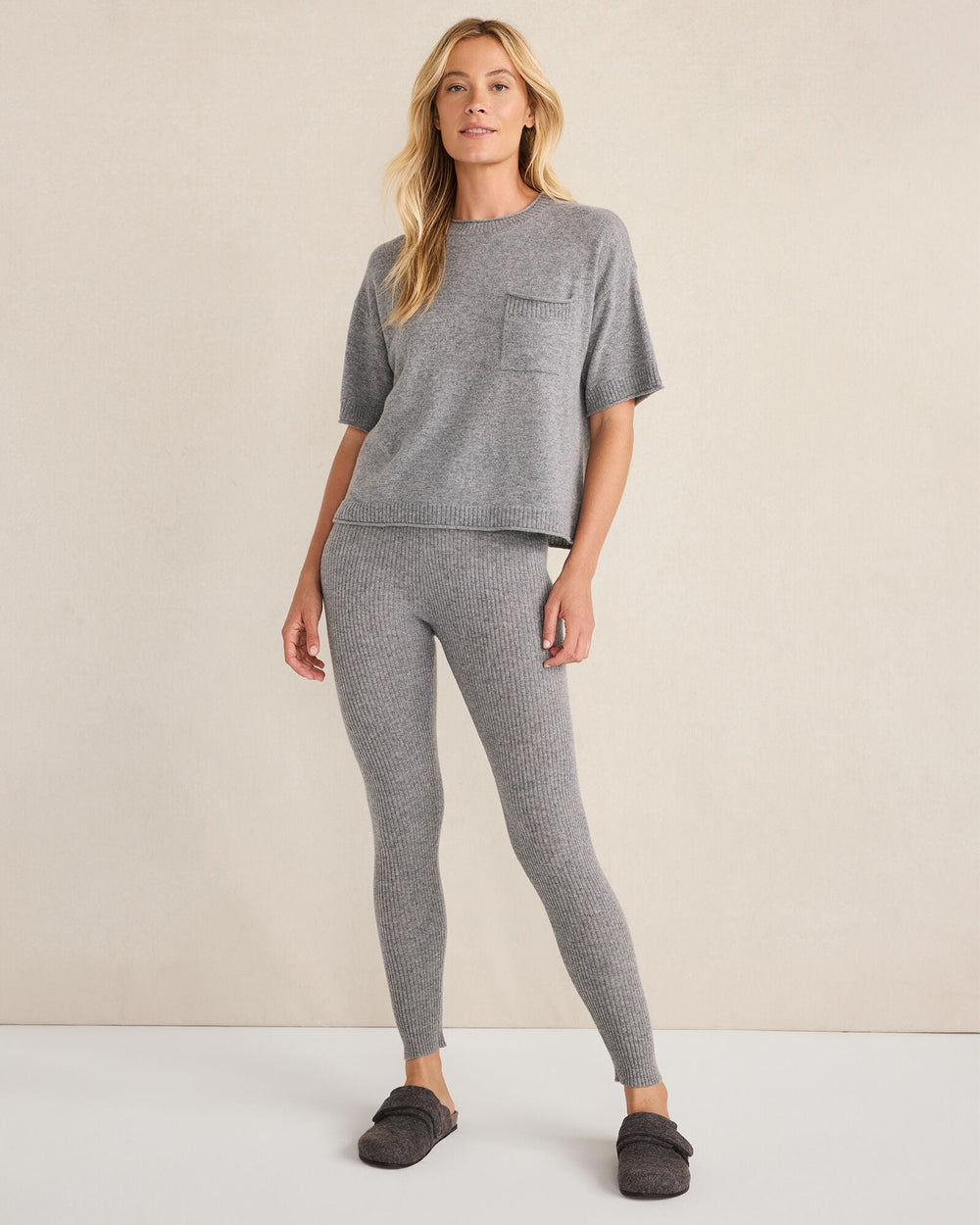 CUMULUS GREY CASHMERE RIB KNIT LEGGINGS | Talbots for sale