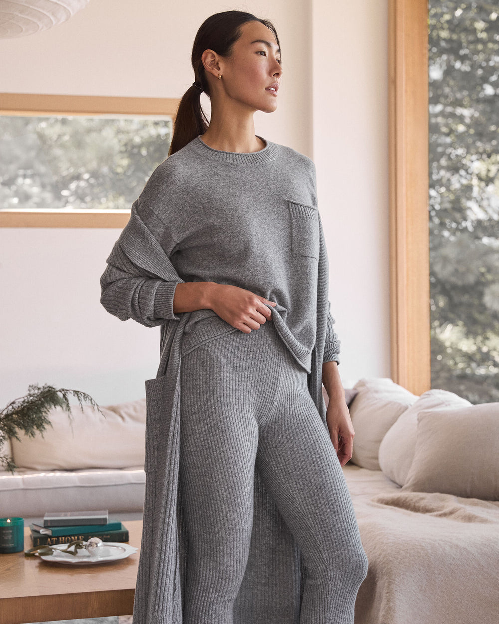CUMULUS GREY CASHMERE RIB KNIT LEGGINGS | Talbots discount