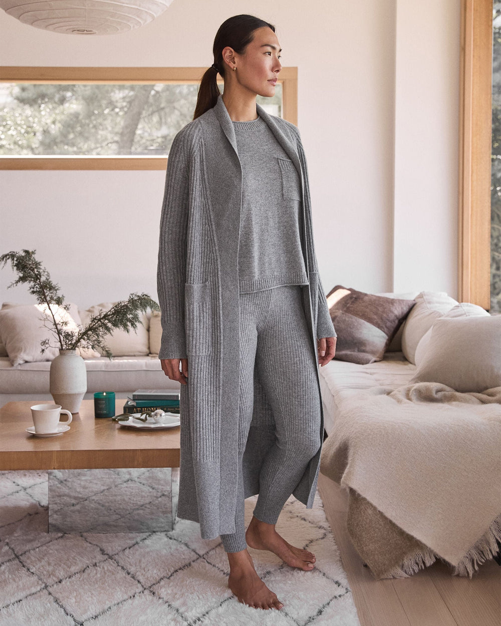 CUMULUS GREY CASHMERE RIB KNIT LEGGINGS | Talbots for sale