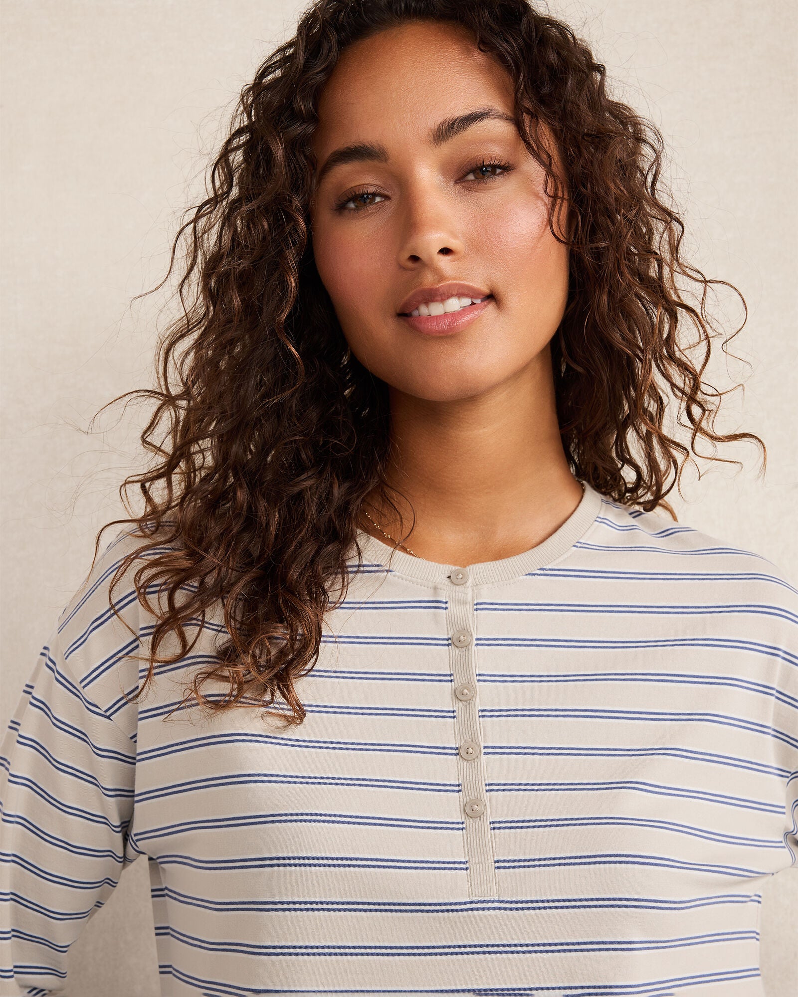 OYSTER SHELL STRIPE ORGANIC COTTON JERSEY STRIPE HENLEY | Talbots on sale