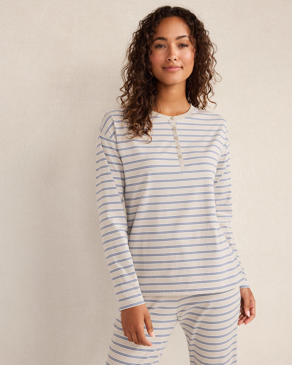 OYSTER SHELL STRIPE ORGANIC COTTON JERSEY STRIPE HENLEY | Talbots on sale
