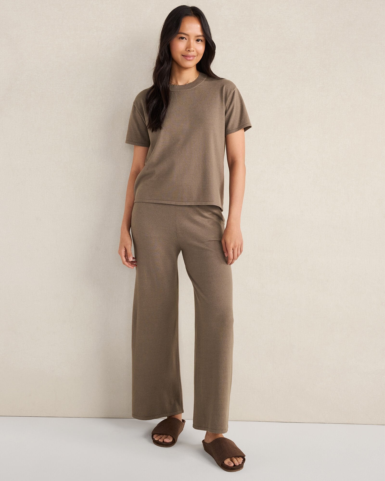 PURE TAUPE HTHR|SLATE BROWN RELAXED JERSEY WIDE LEG PANTS | Talbots near me