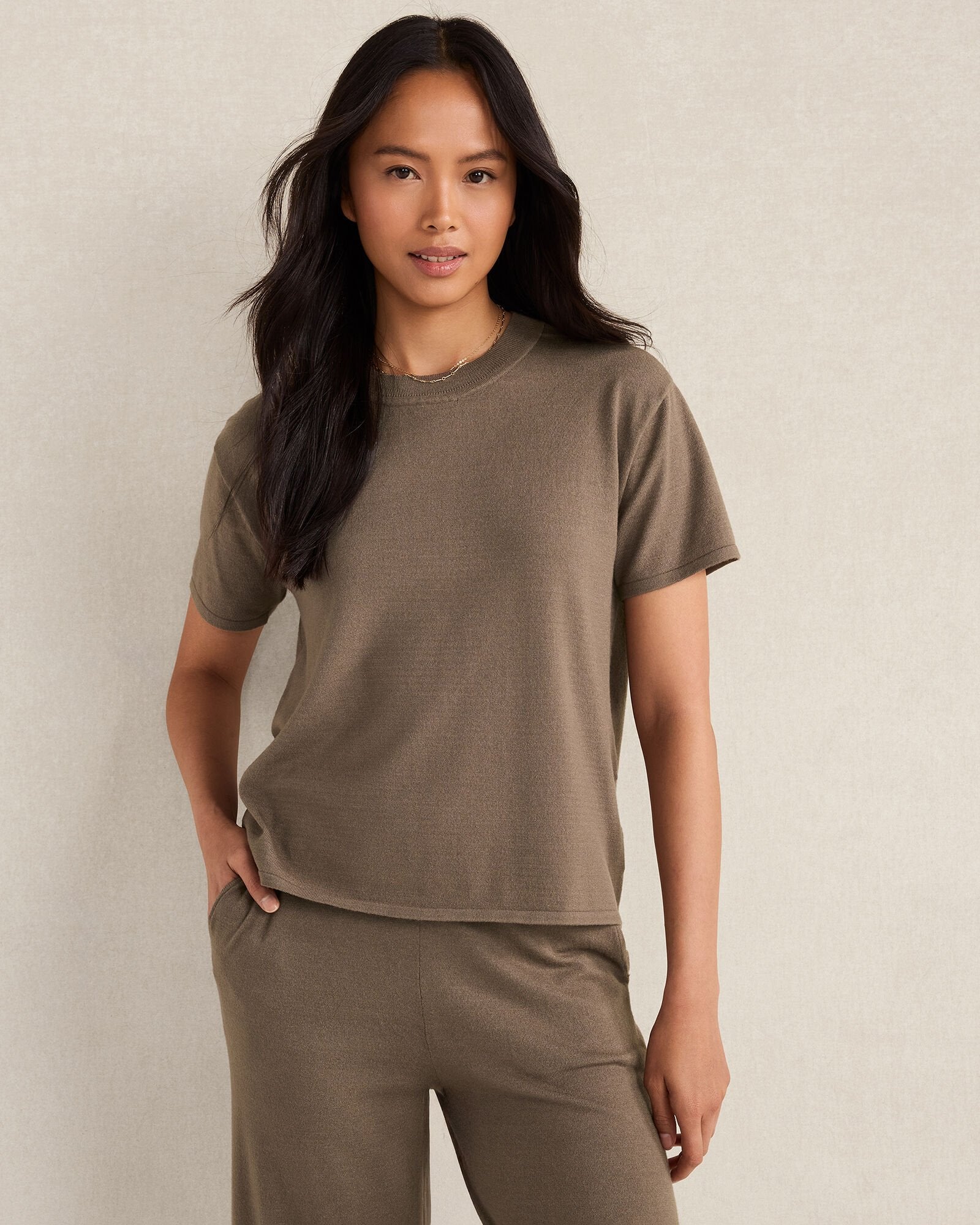 PURE TAUPE HTHR|SLATE BROWN RELAXED JERSEY TEE | Talbots US