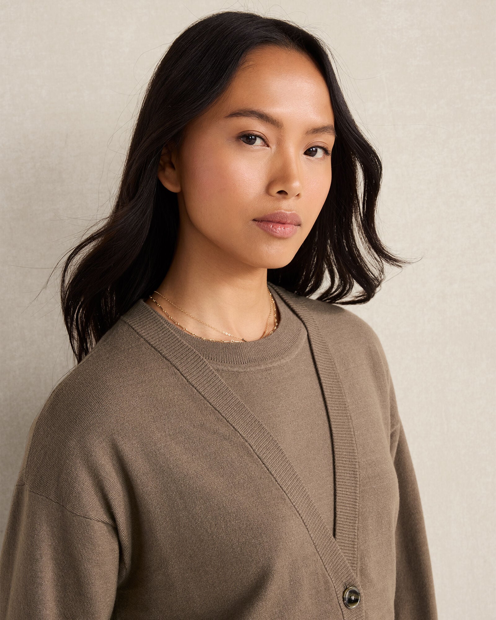 PURE TAUPE HTHR|SLATE BROWN RELAXED JERSEY CARDIGAN | Talbots online