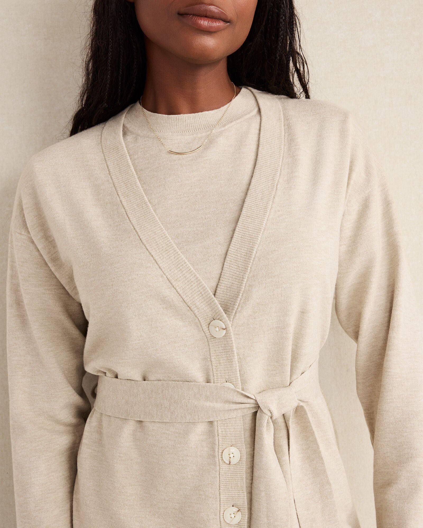 PURE TAUPE HTHR|SLATE BROWN RELAXED JERSEY CARDIGAN | Talbots online